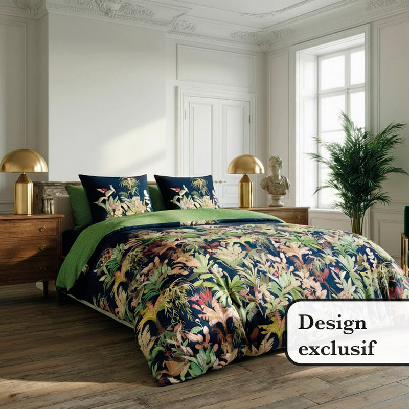 Miami - Housse De Couette + Taie(s) D'Oreiller Satin De Coton Miami Bleu Foncé
