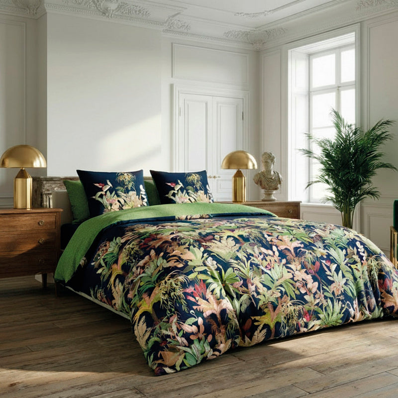 Miami - Housse De Couette + Taie(s) D'Oreiller Satin De Coton Miami Bleu Foncé