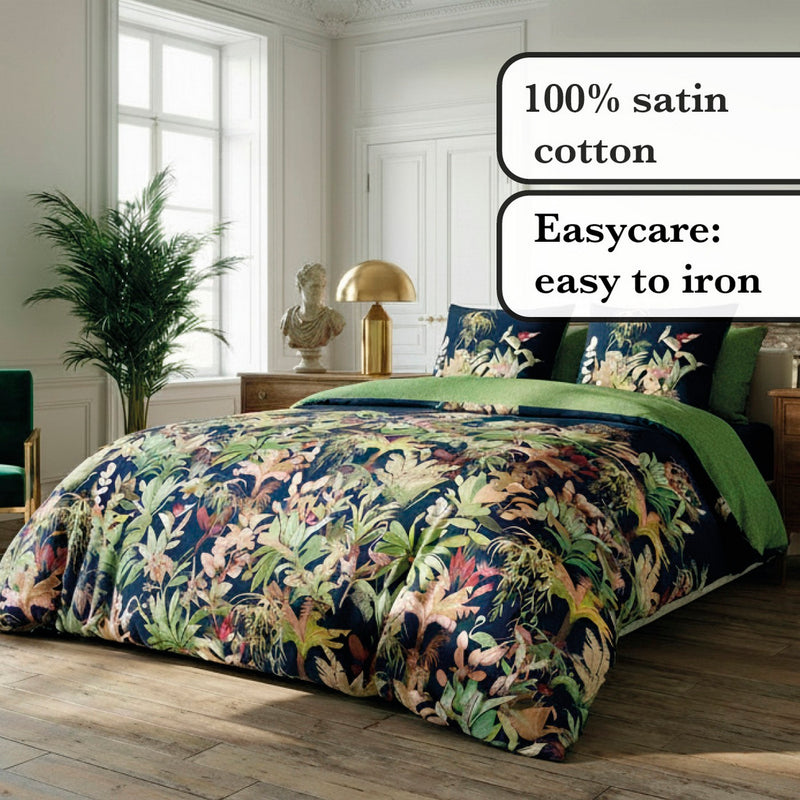 Miami - Housse De Couette + Taie(s) D'Oreiller Satin De Coton Miami Bleu Foncé
