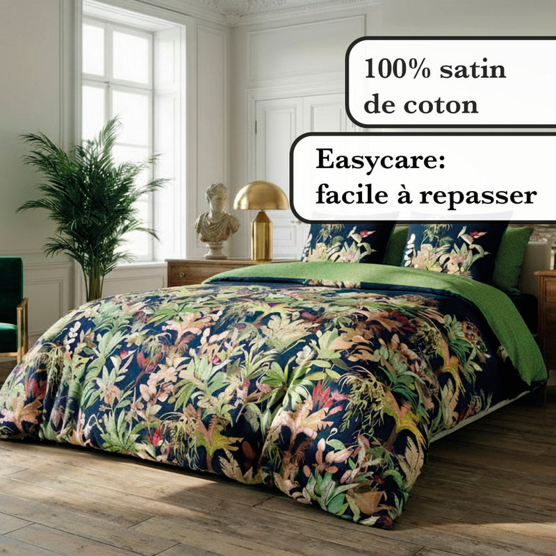 Miami - Housse De Couette + Taie(s) D'Oreiller Satin De Coton Miami Bleu Foncé