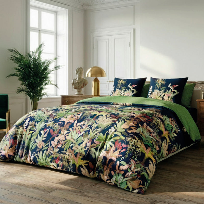 Miami - Housse De Couette + Taie(s) D'Oreiller Satin De Coton Miami Bleu Foncé