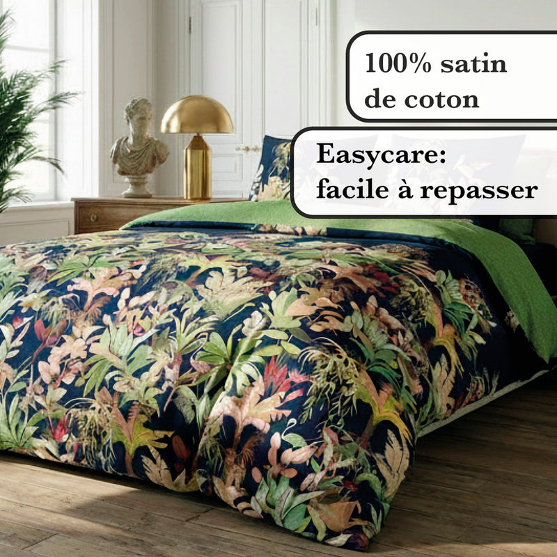 Miami - Set De 2 Taies D'Oreiller Satin De Coton Miami Bleu Foncé