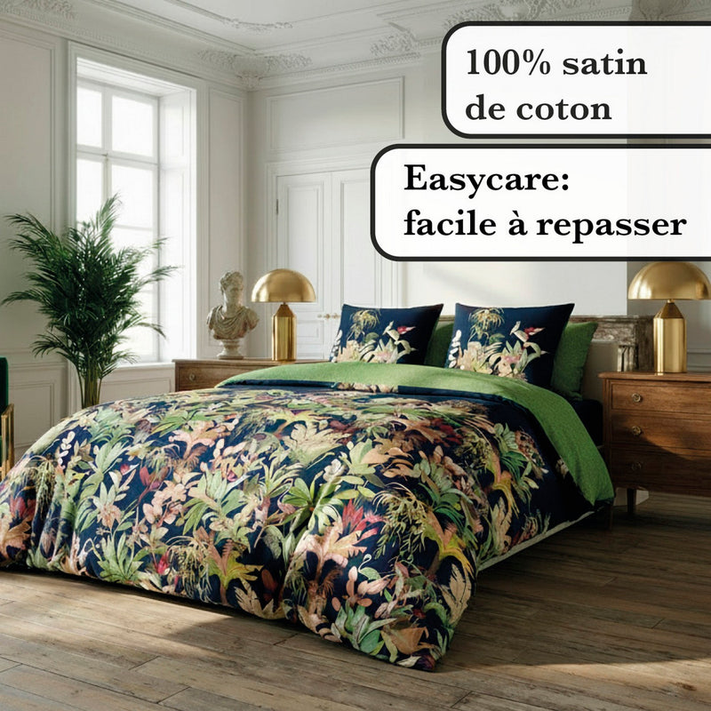 Miami - Set De 2 Taies D'Oreiller Satin De Coton Miami Bleu Foncé