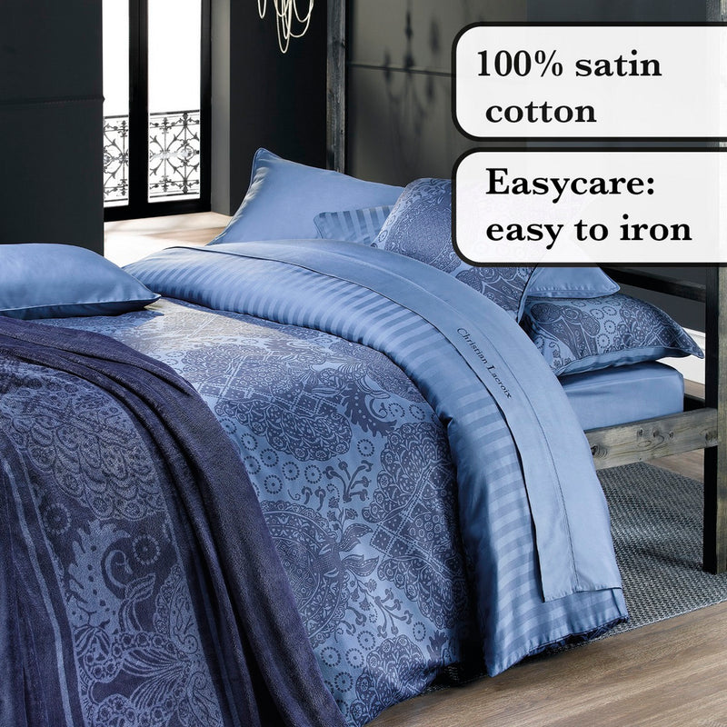 Arles - Set De 2 Taies D'Oreiller Satin De Coton Arles Bleu