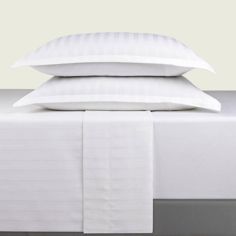 Jacquard - Ensemble De Draps Satin De Coton Rayure Tissé Dobby Blanc