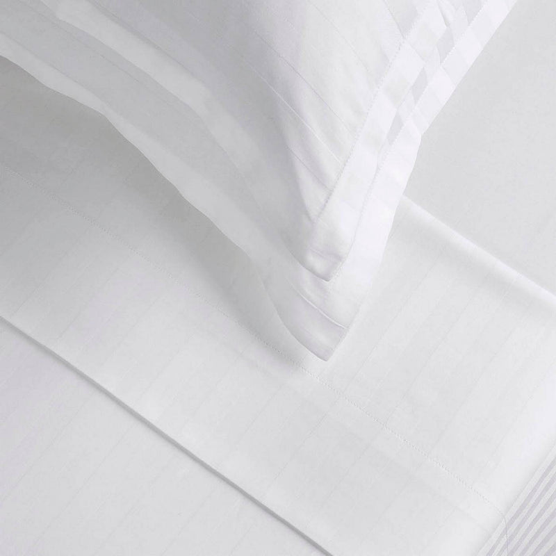 Jacquard - Ensemble De Draps Satin De Coton Rayure Tissé Dobby Blanc