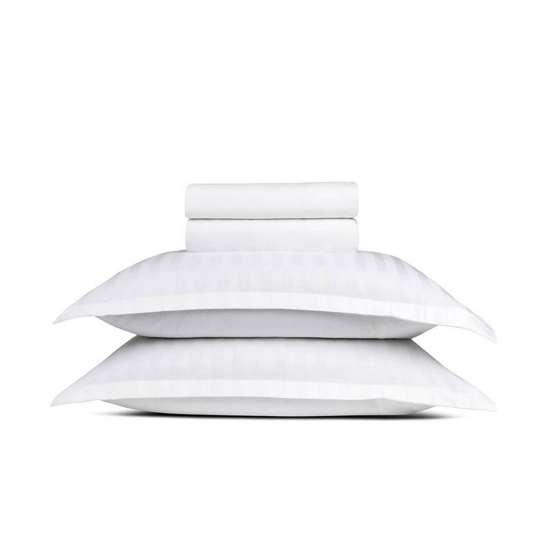 Jacquard - Ensemble De Draps Satin De Coton Rayure Tissé Dobby Blanc