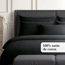 Jacquard - Set De 2 Taies D'Oreiller Satin De Coton Rayure Tissé Dobby Noir