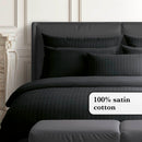 Jacquard - Set De 2 Taies D'Oreiller Satin De Coton Rayure Tissé Dobby Noir