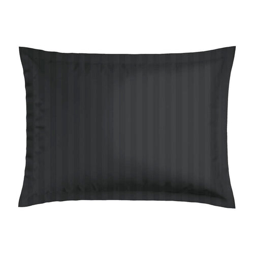 Jacquard - Set De 2 Taies D'Oreiller Satin De Coton Rayure Tissé Dobby Noir