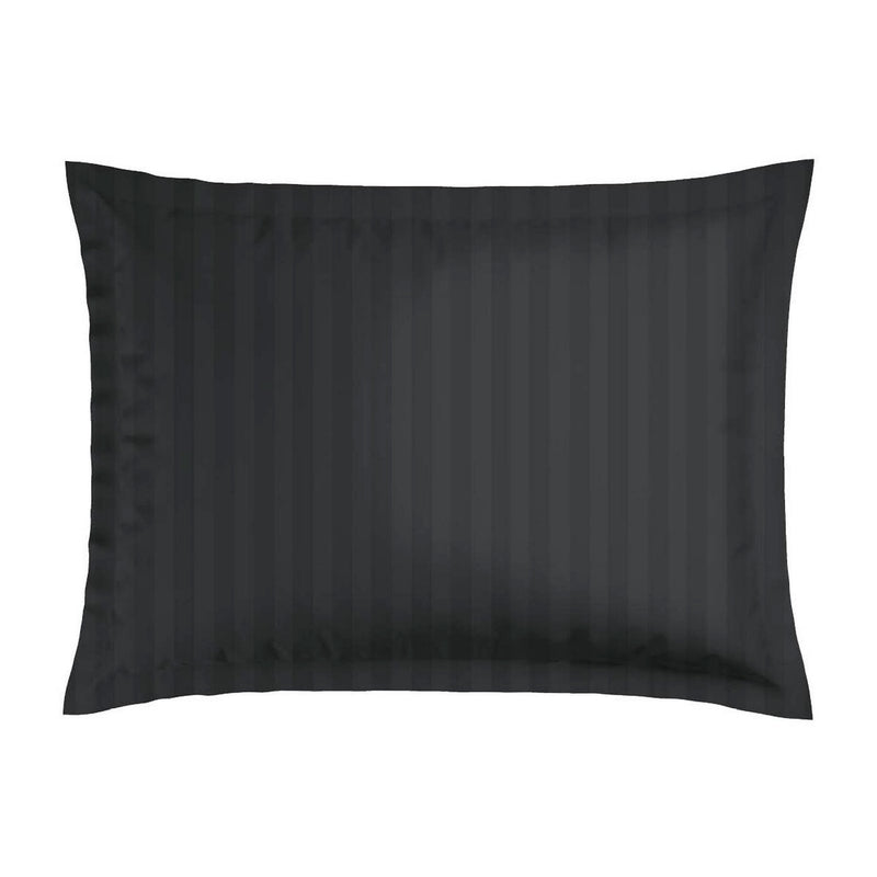 Jacquard - Set De 2 Taies D'Oreiller Satin De Coton Rayure Tissé Dobby Noir