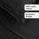 Jacquard - Ensemble De Draps Satin De Coton Rayure Tissé Dobby Noir