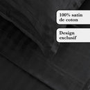 Jacquard - Ensemble De Draps Satin De Coton Rayure Tissé Dobby Noir