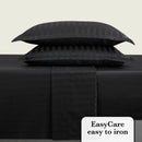 Jacquard - Ensemble De Draps Satin De Coton Rayure Tissé Dobby Noir