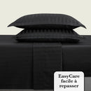 Jacquard - Ensemble De Draps Satin De Coton Rayure Tissé Dobby Noir
