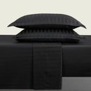 Jacquard - Ensemble De Draps Satin De Coton Rayure Tissé Dobby Noir