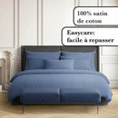 Jacquard - Drap Plat Satin De Coton Rayure Tissé Dobby Blue
