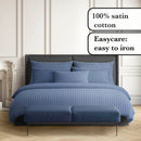 Jacquard - Drap Plat Satin De Coton Rayure Tissé Dobby Blue