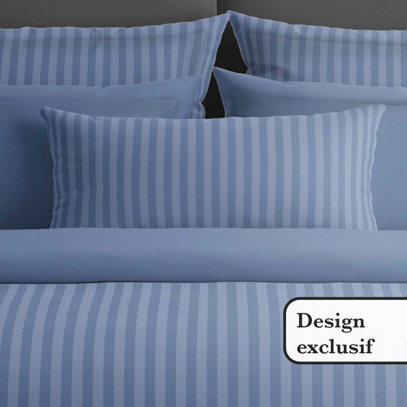 Jacquard - Drap Plat Satin De Coton Rayure Tissé Dobby Blue