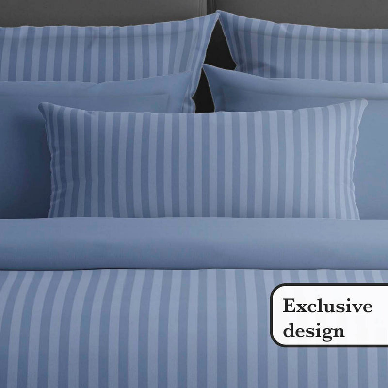 Jacquard - Drap Plat Satin De Coton Rayure Tissé Dobby Blue