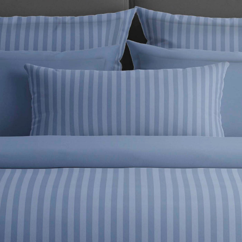 Jacquard - Drap Plat Satin De Coton Rayure Tissé Dobby Blue
