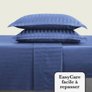 Jacquard - Ensemble De Draps Satin De Coton Rayure Tissé Dobby Blue