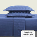 Jacquard - Ensemble De Draps Satin De Coton Rayure Tissé Dobby Blue