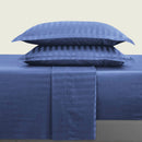 Jacquard - Ensemble De Draps Satin De Coton Rayure Tissé Dobby Blue