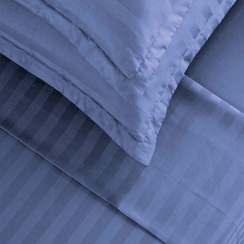 Jacquard - Ensemble De Draps Satin De Coton Rayure Tissé Dobby Blue