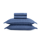 Jacquard - Ensemble De Draps Satin De Coton Rayure Tissé Dobby Blue