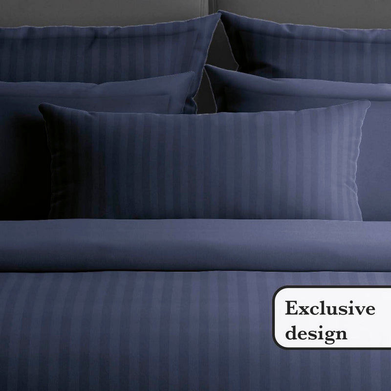 Jacquard - Drap Plat Satin De Coton Rayure Tissé Dobby Bleu Foncé