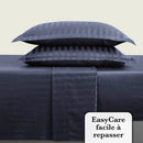 Jacquard - Ensemble De Draps Satin De Coton Rayure Tissé Dobby Bleu Foncé