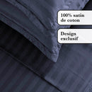 Jacquard - Ensemble De Draps Satin De Coton Rayure Tissé Dobby Bleu Foncé