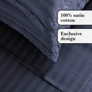 Jacquard - Ensemble De Draps Satin De Coton Rayure Tissé Dobby Bleu Foncé