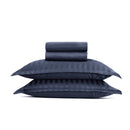 Jacquard - Ensemble De Draps Satin De Coton Rayure Tissé Dobby Bleu Foncé