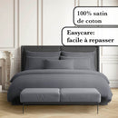 Jacquard - Drap Plat Satin De Coton Rayure Tissé Dobby Gris Foncé