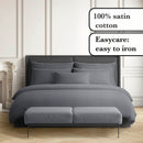 Jacquard - Drap Plat Satin De Coton Rayure Tissé Dobby Gris Foncé