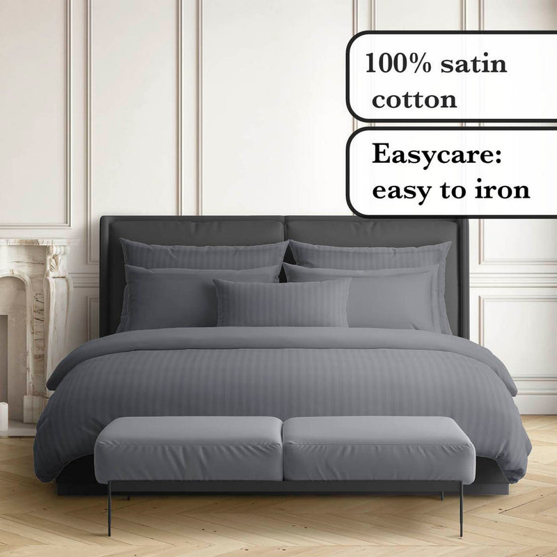 Jacquard - Drap Plat Satin De Coton Rayure Tissé Dobby Gris Foncé