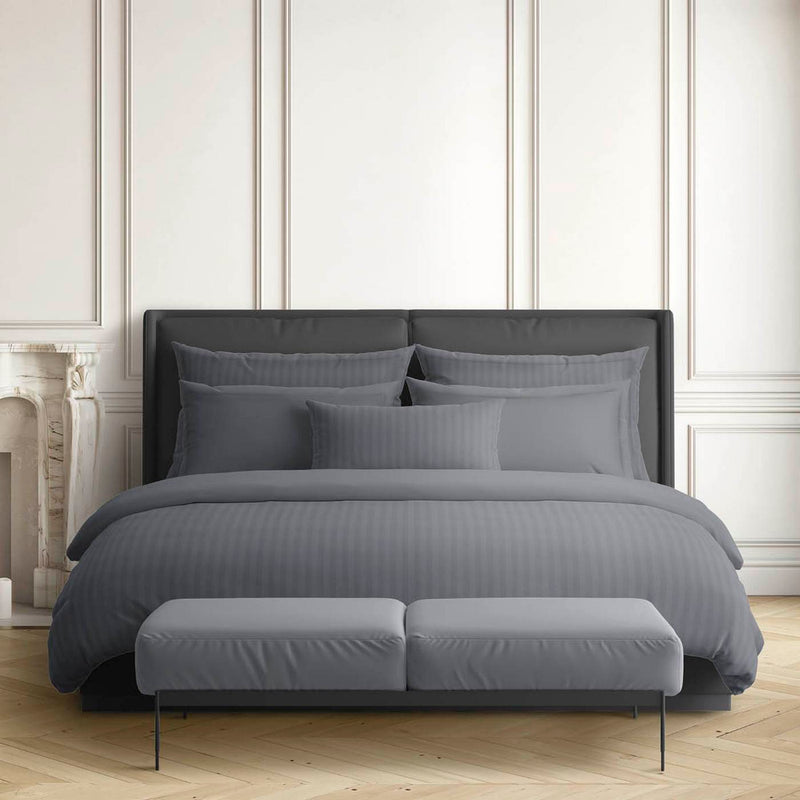 Jacquard - Drap Plat Satin De Coton Rayure Tissé Dobby Gris Foncé