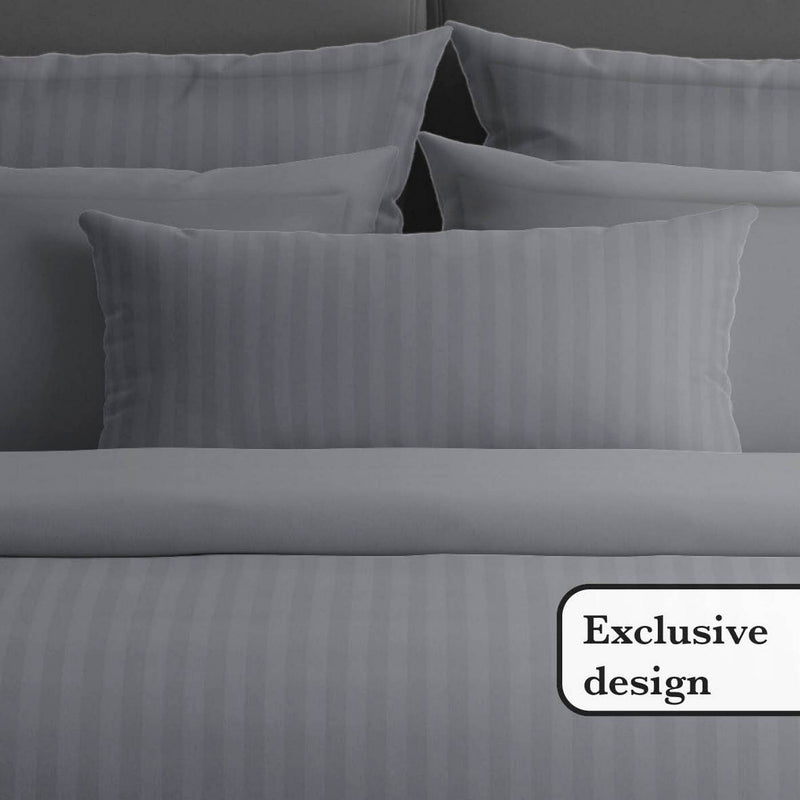 Jacquard - Drap Plat Satin De Coton Rayure Tissé Dobby Gris Foncé
