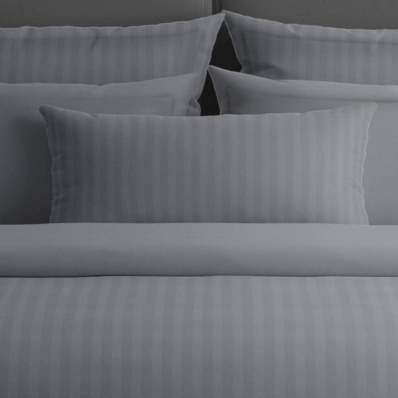 Jacquard - Drap Plat Satin De Coton Rayure Tissé Dobby Gris Foncé