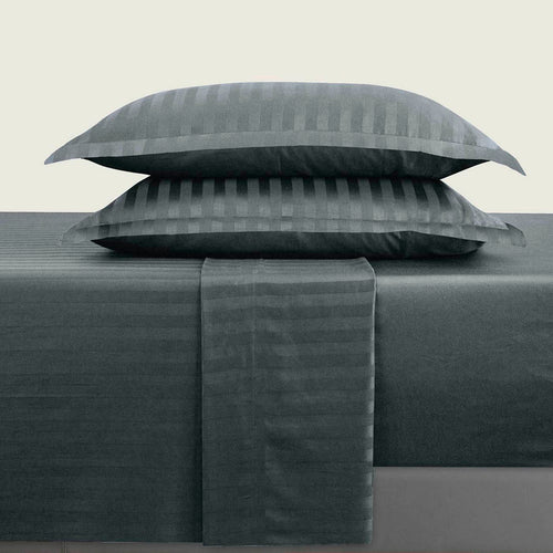 Jacquard - Ensemble De Draps Satin De Coton Rayure Tissé Dobby Gris Foncé