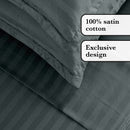 Jacquard - Ensemble De Draps Satin De Coton Rayure Tissé Dobby Gris Foncé
