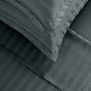 Jacquard - Ensemble De Draps Satin De Coton Rayure Tissé Dobby Gris Foncé