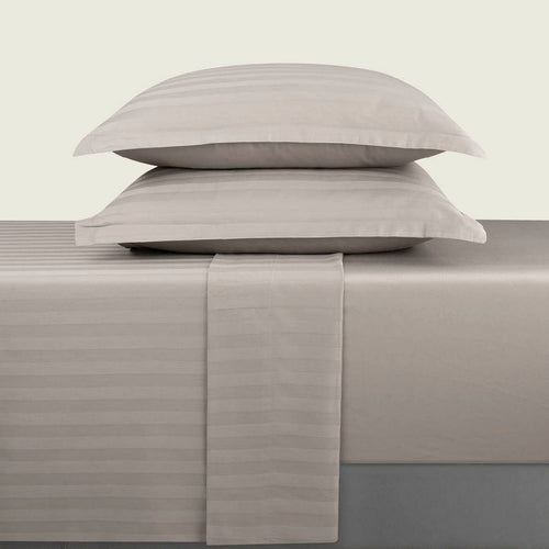 Jacquard - Ensemble De Draps Satin De Coton Rayure Tissé Dobby Taupe