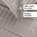 Jacquard - Ensemble De Draps Satin De Coton Rayure Tissé Dobby Taupe