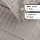 Jacquard - Ensemble De Draps Satin De Coton Rayure Tissé Dobby Taupe
