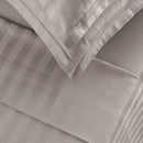 Jacquard - Ensemble De Draps Satin De Coton Rayure Tissé Dobby Taupe