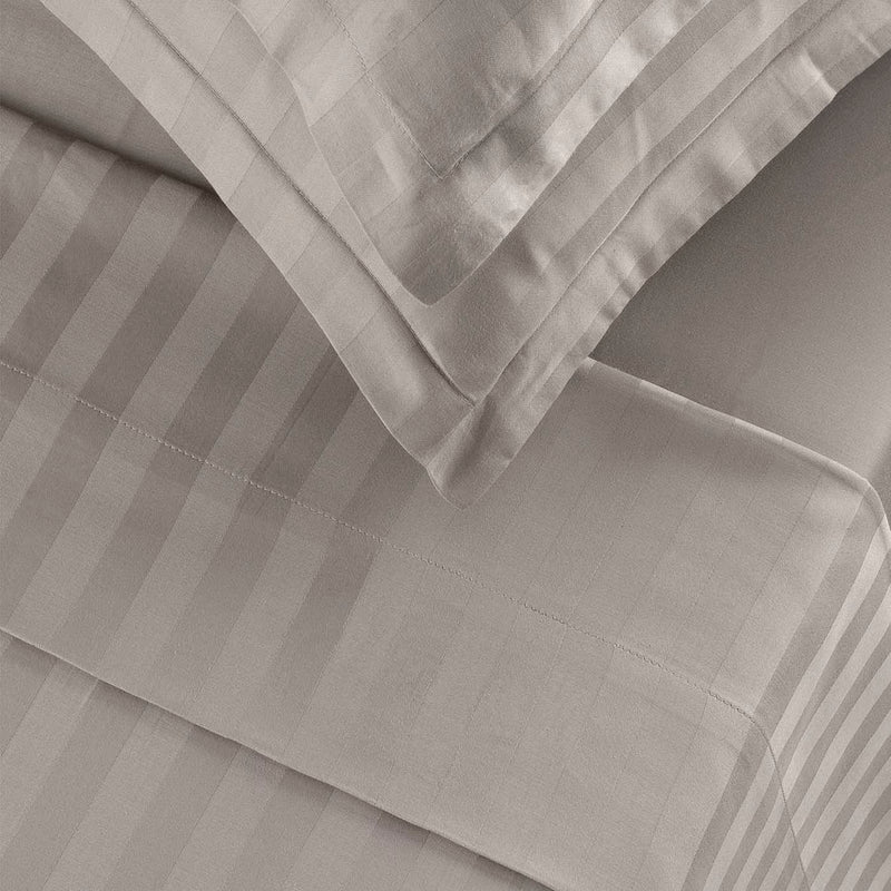 Jacquard - Ensemble De Draps Satin De Coton Rayure Tissé Dobby Taupe