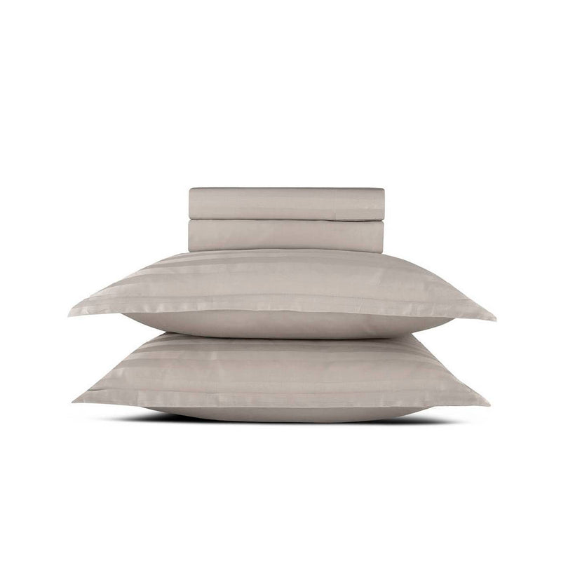 Jacquard - Ensemble De Draps Satin De Coton Rayure Tissé Dobby Taupe